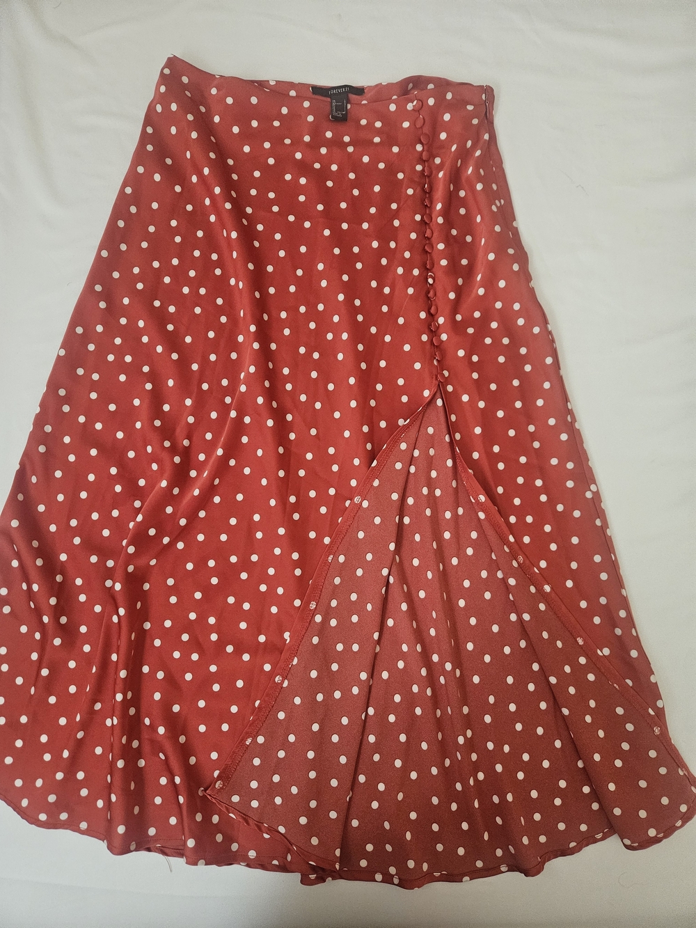 Forever 21 Red Polka Dot A-Line Midi Skirt